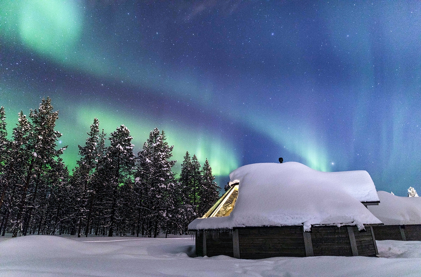 Übernachtung in der Glasdach-Hütte in Lappland für 2